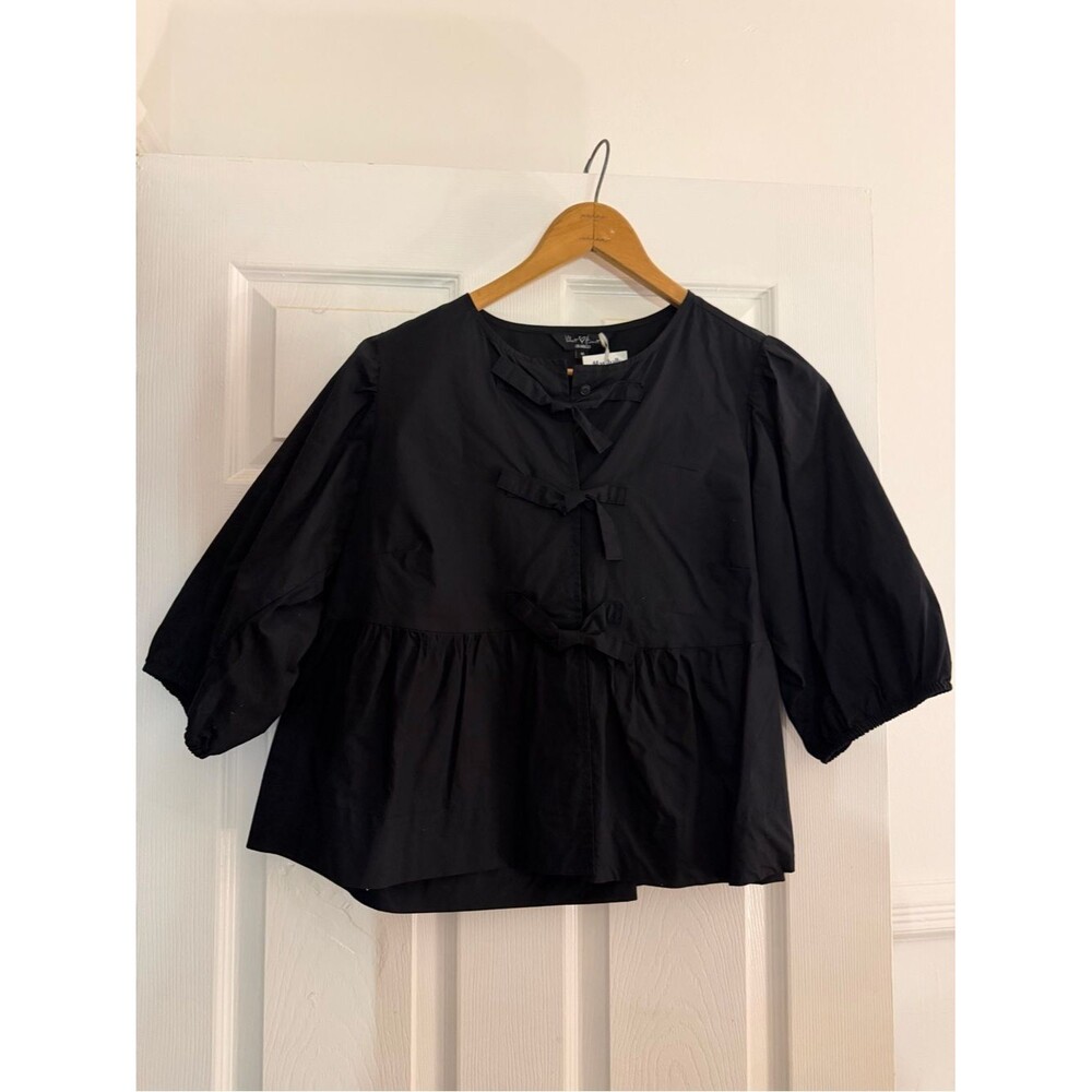 NWT Velvet Heart Black Bow-Front Peplum Blouse -